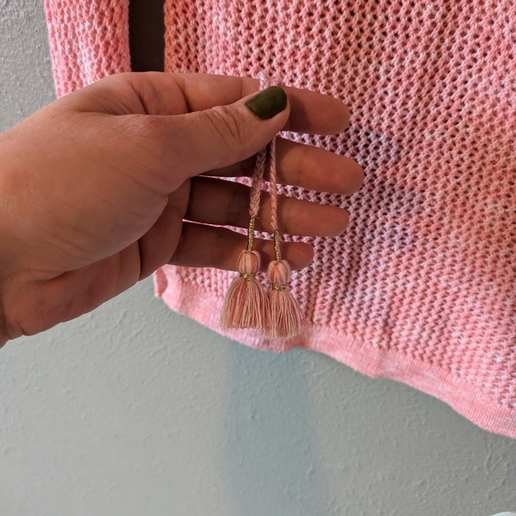 Talbots Pink Crochet Knit Top with Tassel Detail Size MP - Picture 3 of 6